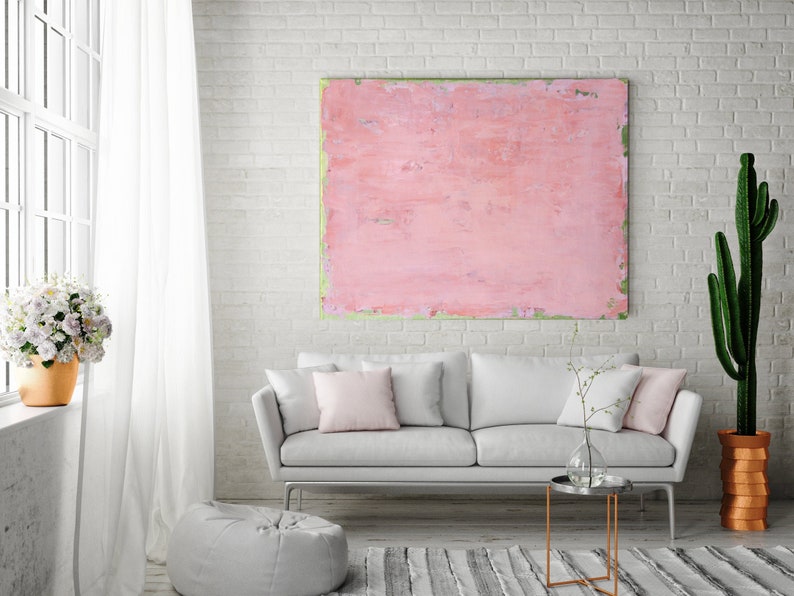 ORIGINAL PINK ABSTRACT Painting XLarge Canvas Art Minimalist Painting Blush Pink Abstract Acrylic Painting Textured Art Custom Art Horizontal