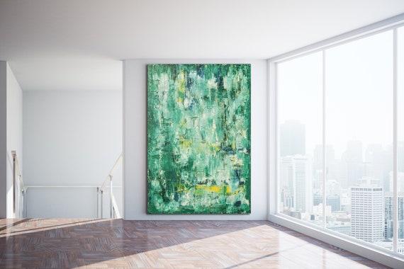 Abstract Painting XLARGE Canvas Art Original Custom Painting Green ASTRACT Art Textutred Oil Painting Minimalist Art Textured Art