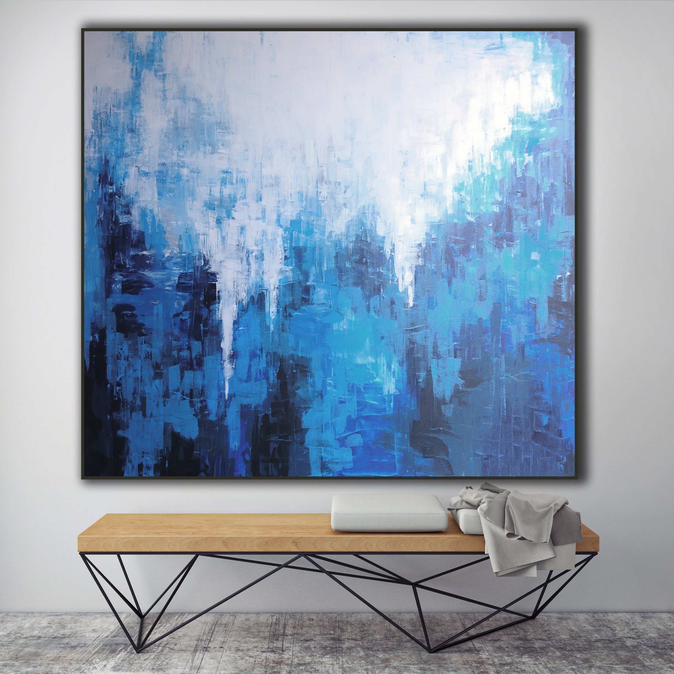 ORIGINAL BLUE ABSTRACT Painting Large Canvas Art Contemporary Art Wall