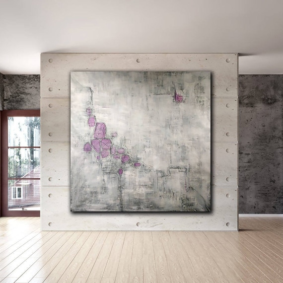 Minimalist Abstract Painting XLarge Canvas Art Oversized Painting Gray Abstract Pink Abstract Original Art Contemporary Minimalist Art