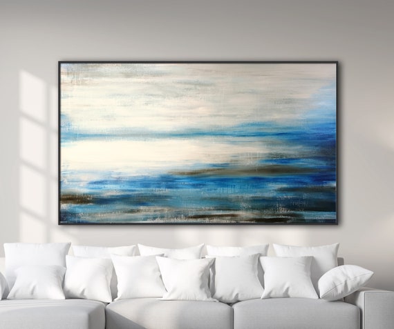 ORIGINAL ABSTARCT PAINTING XLarge Canvas Art Painting Black White Blue Gray Abstract Lanscape Original Art Abstract Seascape Custom Painting
