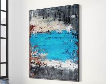 Turquoise Abstract Painting, XLarge Acrylic Canvas Art