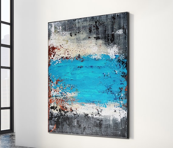 TURQUOISE ABSTRACT PAINTING XLarge Canvas Art Original Art Oversized Painting Acrylic on Canvas Blue Abstract Blue Abstract Minimalist Art