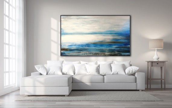 ORIGINAL ABSTARCT PAINTING XLarge Canvas Art Painting Black White Blue Gray Abstract Lanscape Original Art Abstract Seascape Custom Painting