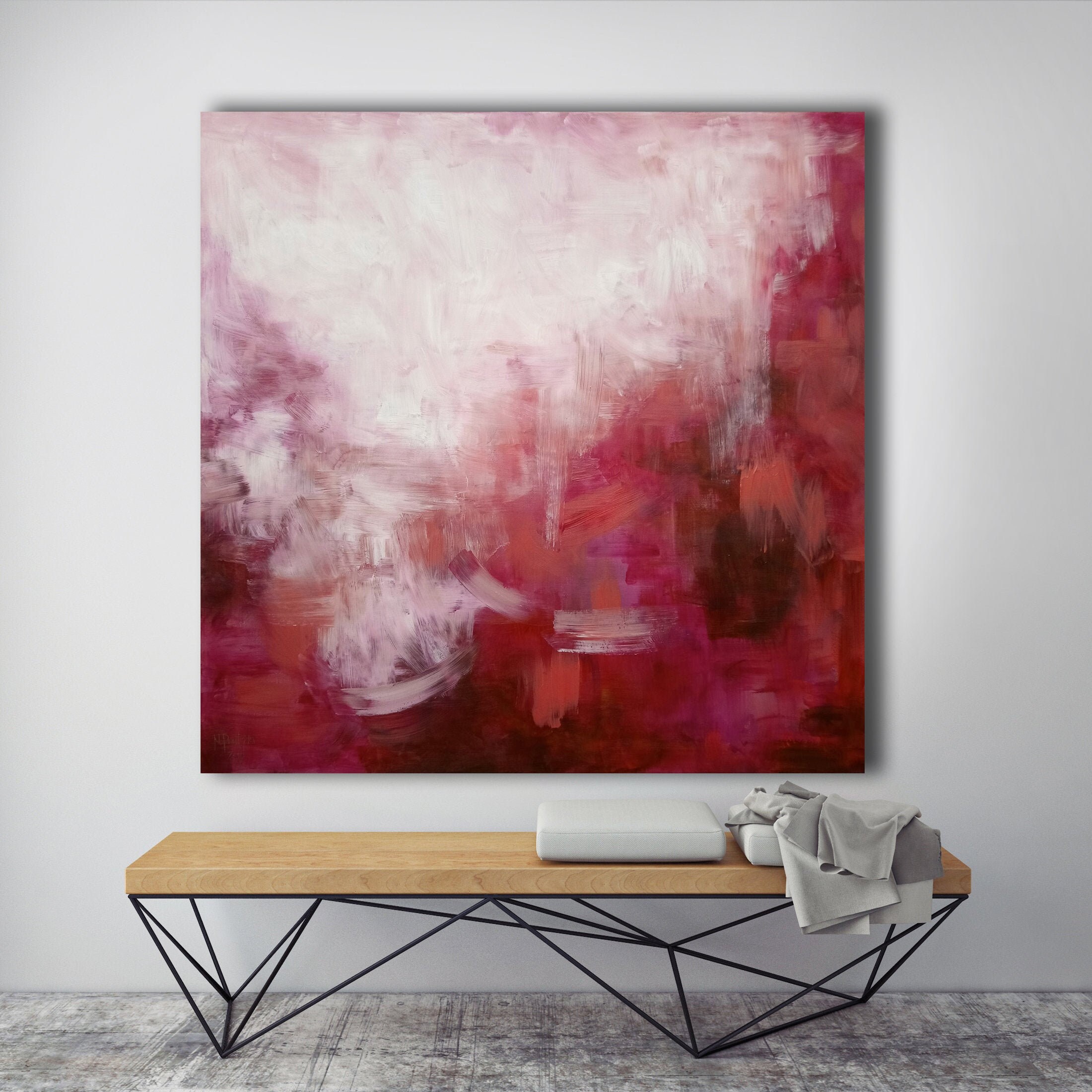 48x48 ORIGINAL PINK ABSTRACT Painting Large Canvas Art