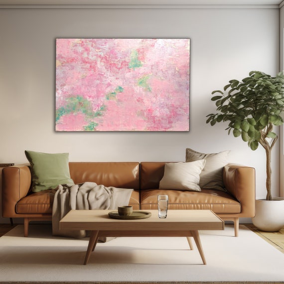 LARGE PINK ABSTRACT Art, Sage Green Blush Pink Abstract, Minimalist Painting, Acrylic Painting, Whispering Pink