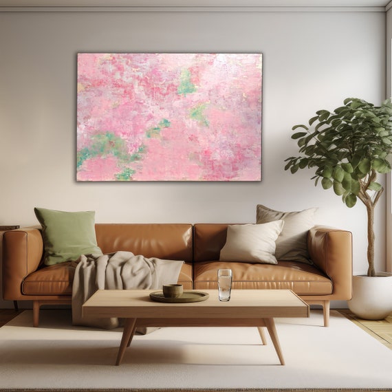 LARGE PINK ABSTRACT Art, Sage Green Blush Pink Abstract, Minimalist Painting, Acrylic Painting