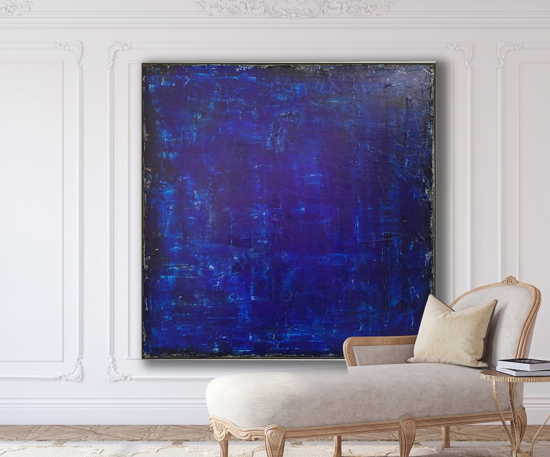 Original Indigo Blue Abstract Painting, Large Minimalist Canvas Art - Etsy
