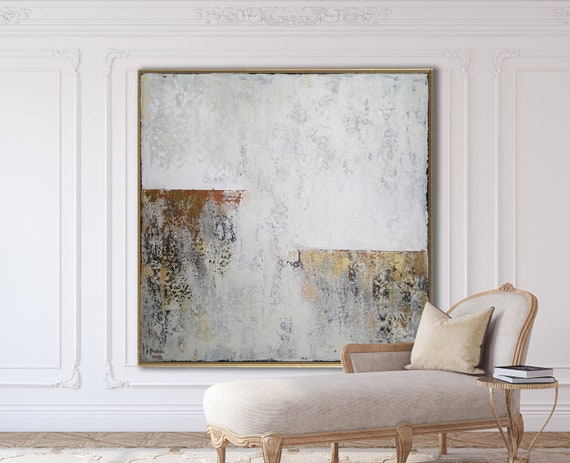 ORIGINAL ABSTRACT PAINTING XLarge Canvas Art Minimalist Painting Abstract Beige Abstract White Gold Abstract Industrial Art Custom Painting