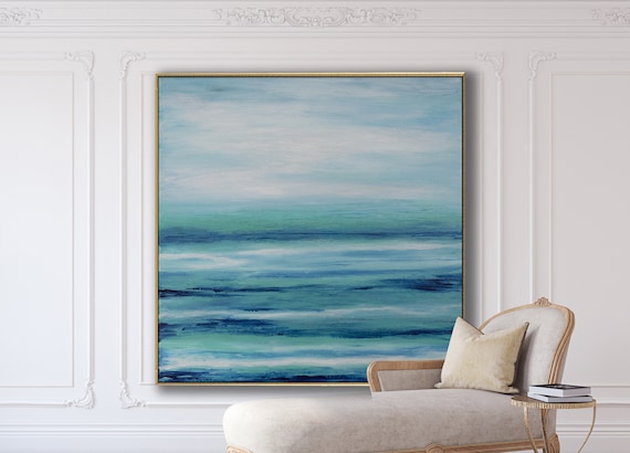 ORIGINAL ABSTRACT SEASCAPE Painting XLarge Canvas Art Painting Turquoise Blue Abstract Lanscape Original Painting Beach Art Custom Painting