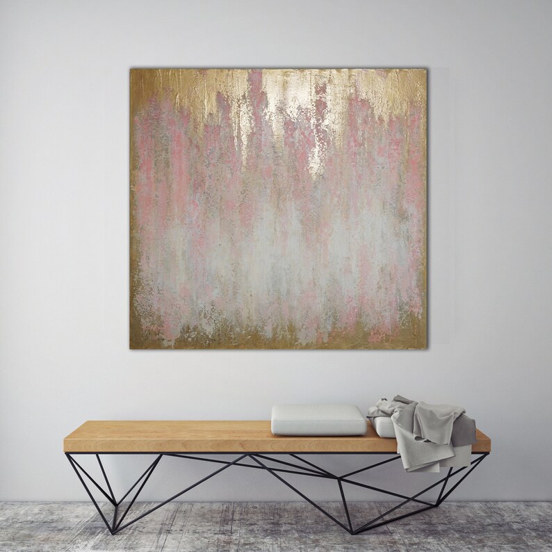 48x48 ORIGINAL PINK GOLD Abstract Painting Large Canvas Art Etsy