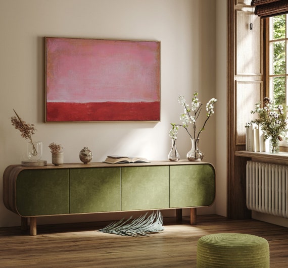 ORIGINAL PINK ABSTRACT, Minimalist Painting, Pink Red Abstract Acrylic Painting