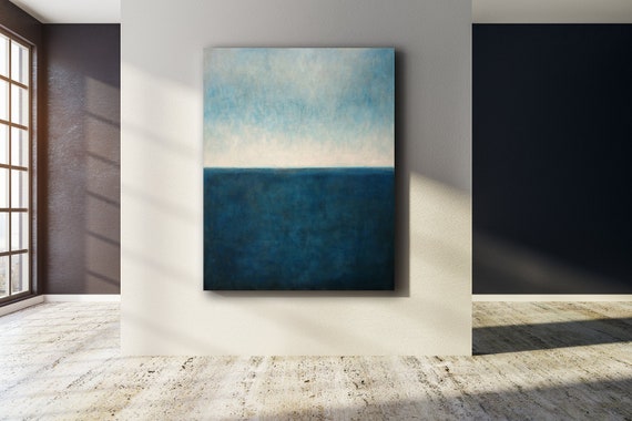 ABSTRACT SEASCAPE PAINTING XLarge Canvas Art Original Art Oversized Painting Acrylic on Canvas Indigo Abstract Blue Abstract Minimalist Art