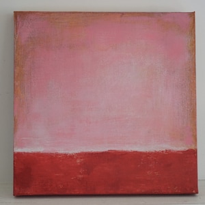 PINK RED ABSTRACT Landscape, Original Minimalist Painting, Pink Abstract Acrylic Painting, Sunrise image 8