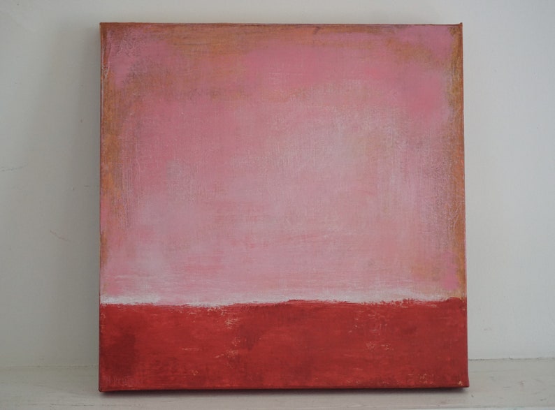 PINK RED ABSTRACT Landscape, Original Minimalist Painting, Pink Abstract Acrylic Painting, Sunrise image 8