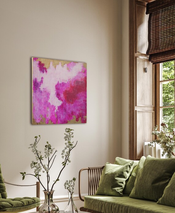 Pink Fusion Abstract Oil Painting 20x20 Textured Canvas Art