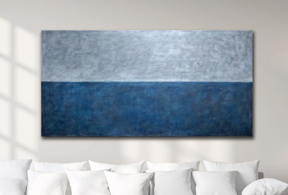 ABSTRACT SEASCAPE PAINTING XLarge Canvas Art Original Art Oversized Painting Acrylic on Canvas Indigo Abstract Blue Abstract Minimalist Art