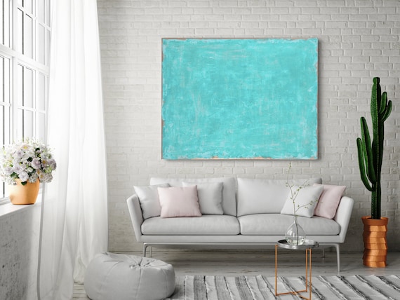 ORIGINAL ABSTRACT PAINTING, Teal Abstract, Minimalist Painting, Blue Green Aqua Abstract, Acrylic Painting