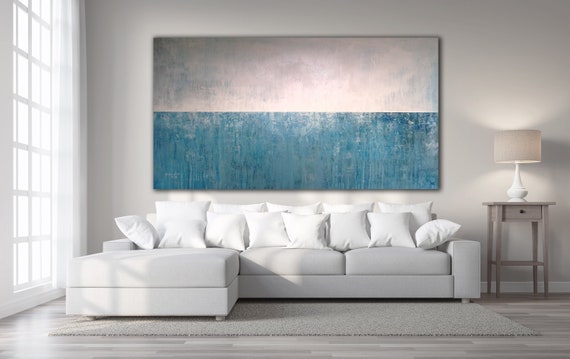 BLUE ABSTARCT SEASCAPE  XLarge Canvas Art Beach Painting Blue White Abstarct Original Painting Industrial Art Minimalist Art Custom Art