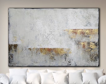 ORIGINAL ABSTRACT PAINTING XLarge Canvas Art Minimalist Painting Abstract Beige Abstract White Gold Abstract Industrial Art Custom Painting