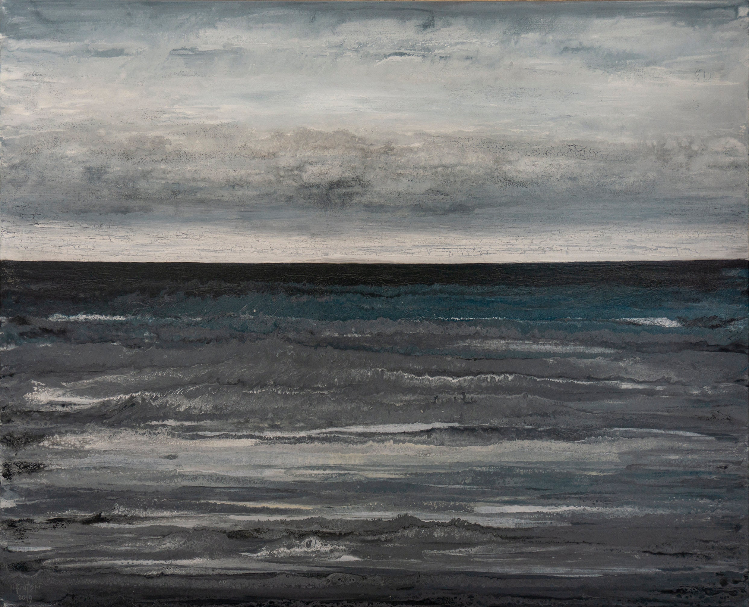 60x48 ORIGINAL SEASCAPE PAINTING Large Canvas Art Gray Abstract