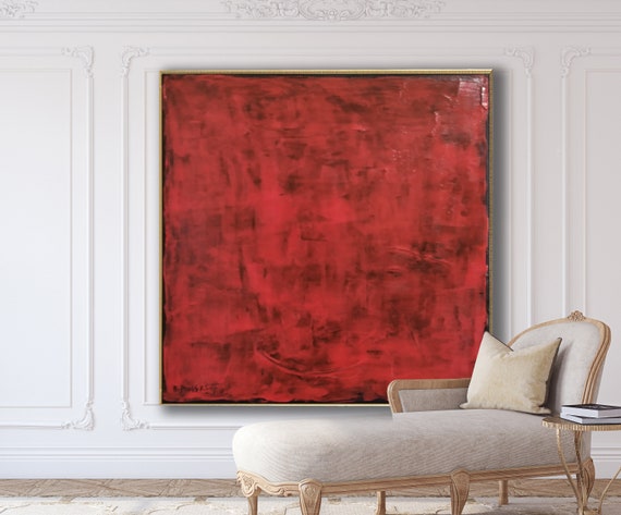 Original Abstract Painting, Red Painting, Black Red Abstract, Minimalist Abstract Painting  Large Canvas Art Oversized Painting