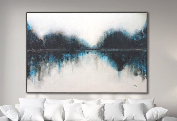 ABSTRACT LANDSCAPE PAINTING Original Art Blue Cray Abstract Modern Art Original Painting Large Painting Large Canvas Art Wall Art Custom Art