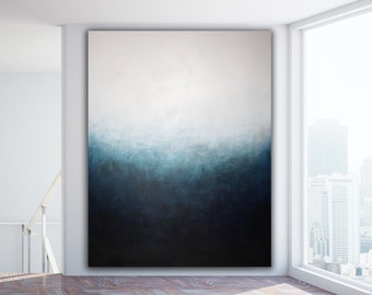 Indigo Abstract Painting, Oversized Blue Canvas Art by Prutski