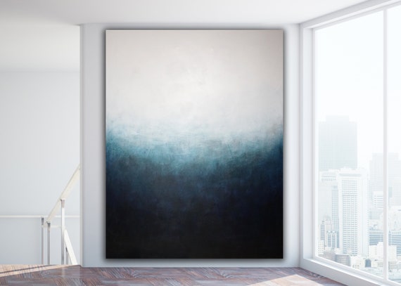 ORIGINAL BLUE PAINTING XLarge Canvas Art Original Art Oversized Painting Acrylic on Canvas Gold Abstract Blue Abstract Minimalist Art