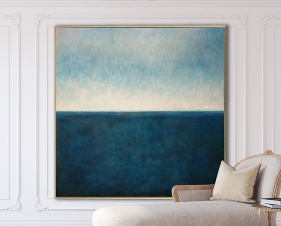 ABSTRACT SEASCAPE PAINTING XLarge Canvas Art Original Art Oversized Painting Acrylic on Canvas Indigo Abstract Blue Abstract Minimalist Art