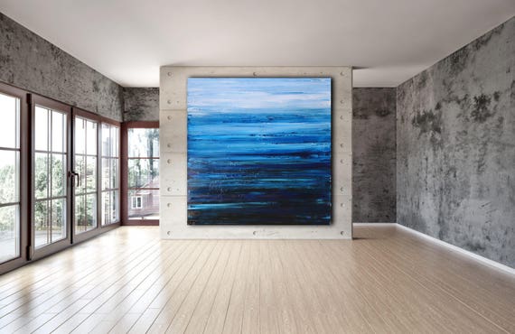 BLUE ABSTRACT PAINTING, Abstract Landscape, Indigo Blue Abstract Seascape, Modern Art, Original Painting, XLarge Canvas Art, Indigo Waters