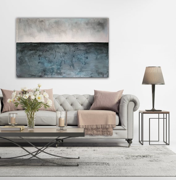 GRAY SEASCAPE PAINTING, Original Gray Painting, Large Canvas Art,  Minimalist Art