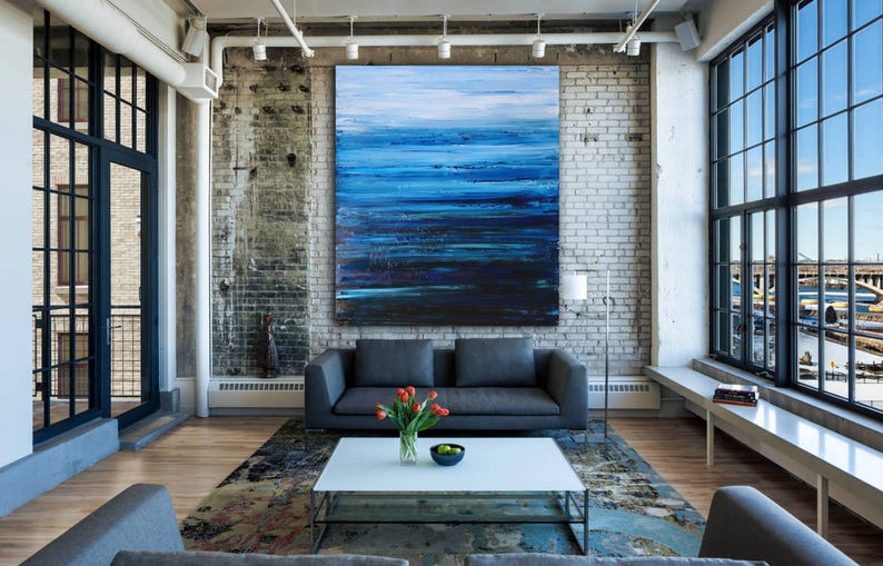 ABSTRACT PAINTING Indigo Painting Blue Abstract Seascape Modern Art Original Painting XLarge Canvas Art Abstract Landscape Wall Art Prutski image 4