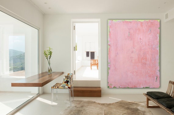 Original Blush Pink Abstract Painting, Textured Minimalist Art, Made to Order