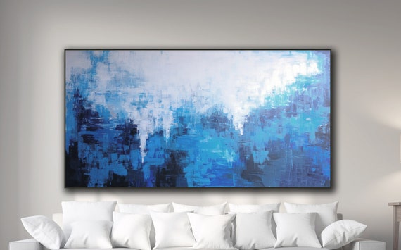 ORIGINAL BLUE ABSTRACT Painting Large Canvas Art Contemporary Art Wall Art Decor Blue White AbstractTextured Painting  Custom Painting