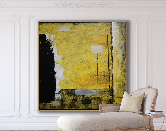 Minimalist Abstract Painting Black Yellow Abstract Large Canvas Art Oversized Painting Contemporary Original Art Contemporary Minimalist Art