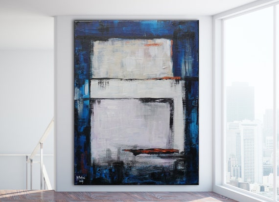 INDIGO ABSTRACT Painting Large Canvas Art Original Art Oversized Painting Acrylic on Canvas Blue Abstract Minimalist ART Custom Art