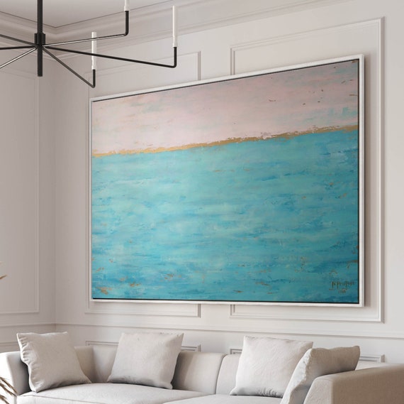 ABSTRACT SEASCAPE PAINTING Aqua Painting Blue Abstract Lanscape Modern Art Original Painting Extra Large Canvas Coastal Art Custom Painting