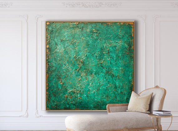 Abstract Painting XLARGE Canvas Art Original Custom Painting Green ASTRACT Art Textutred Oil Painting Minimalist Art Textured Art