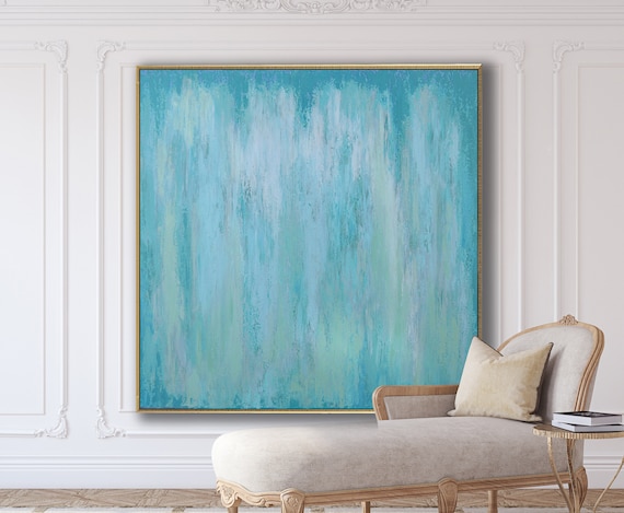 AQUA BLUE ABSTRACT Painting XLarge Canvas Art Oversized Painting Blue Green Abstract Original Art Minimalist  Art Teal Abstract Custom Art