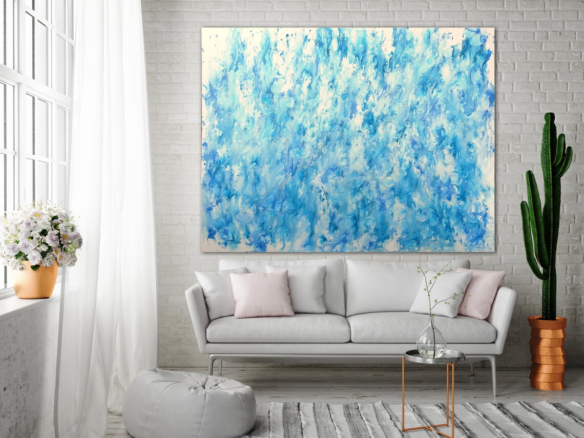 ORIGINAL PAINTING 60x48 Large Canvas Art Blue Abstract | Etsy