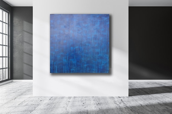 48"x48" ORIGINAL ABSTRACT PAINTING  Canvas Art Blue Abstarct Large Painting Wall Art Minimalist Art Industrial Modern Art Ready to Ship