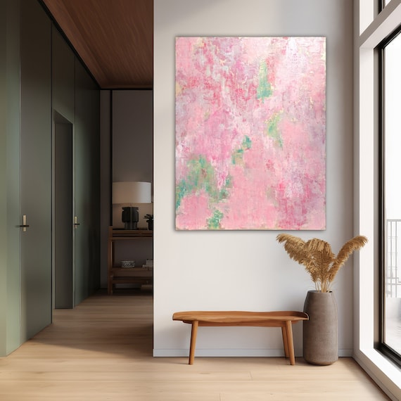 LARGE PINK ABSTRACT Art, Sage Green Blush Pink Abstract, Minimalist Painting, Acrylic Painting, Wispering Pink