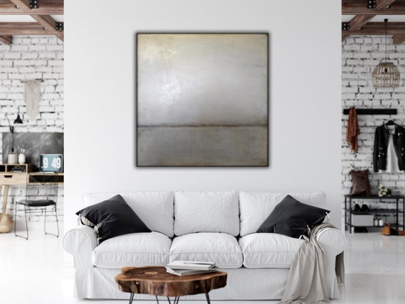 Textured Gray Abstract Seascape Painting, XL Canvas Art