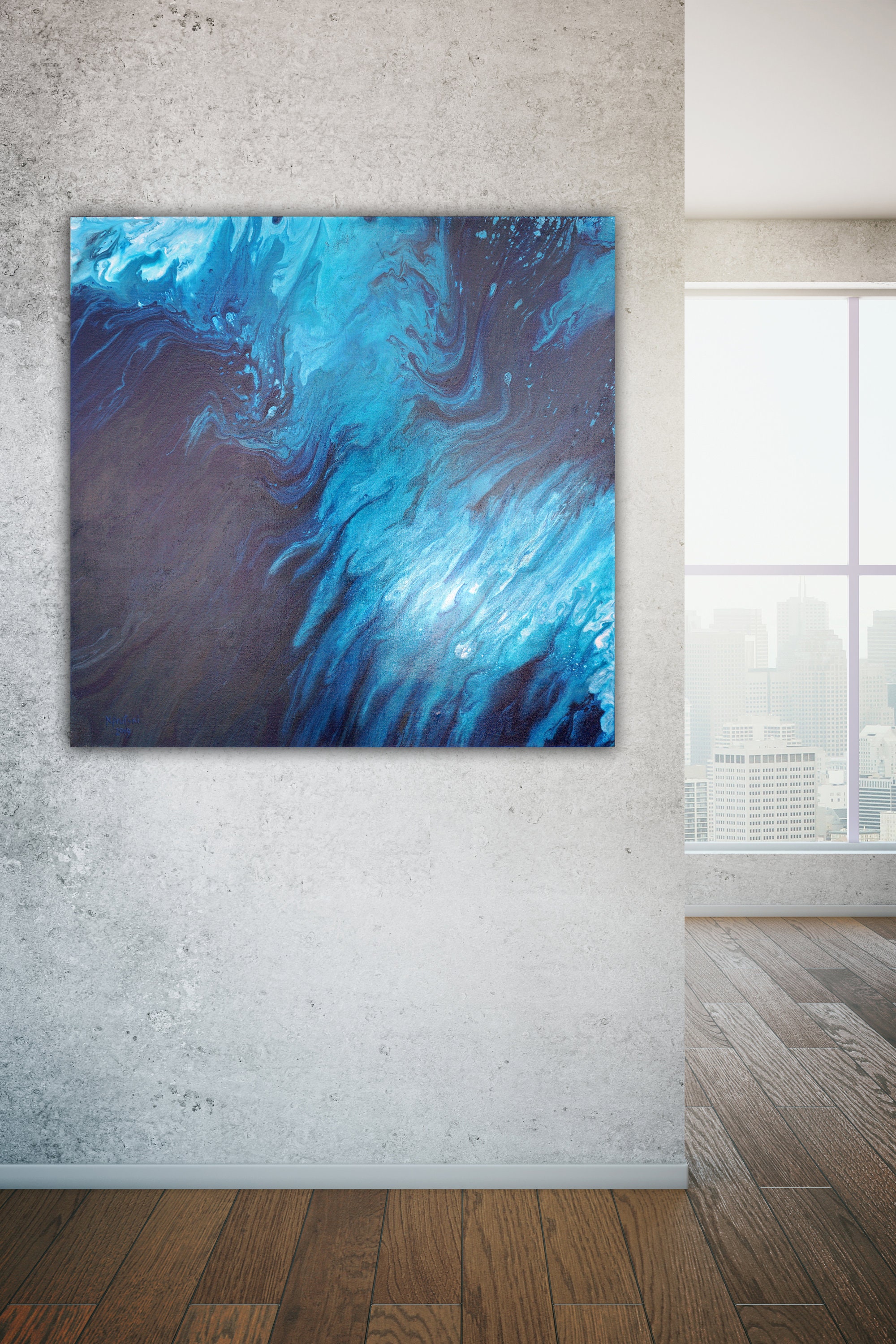 36x36 Original BLUE ABSTRACT PAINTING Minimalist Painting