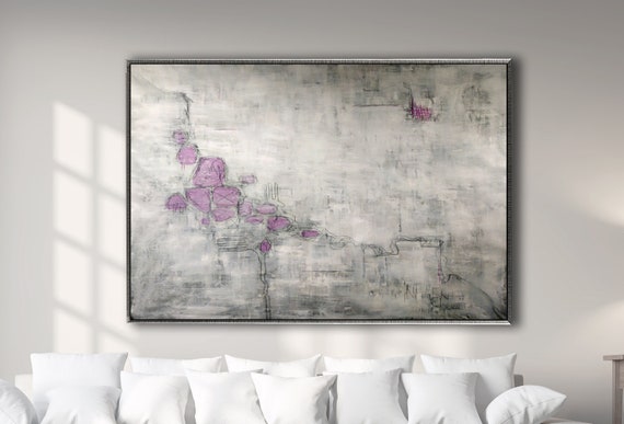 Minimalist Abstract Painting XLarge Canvas Art Oversized Painting Gray Abstract Pink Abstract Original Art Contemporary Minimalist Art