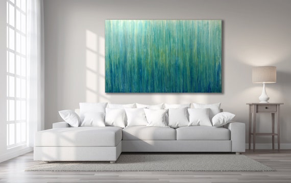 GREEN ABSTRACT PAINTING XLarge Canvas Art Teal Abstract Minimalist Art  Large Painting Blue Abstact Original Oil Painting Custom Art