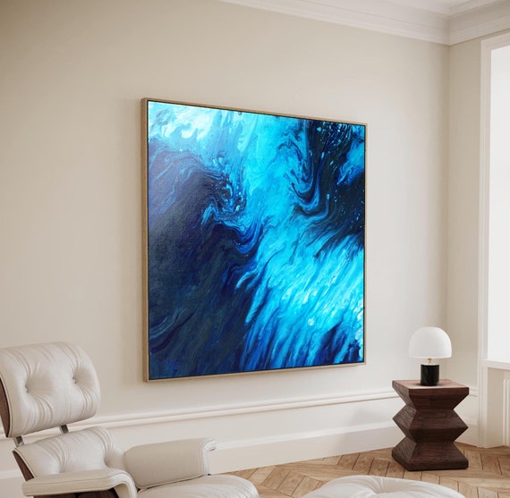 36"x36" Original BLUE ABSTRACT PAINTING Minimalist Painting, Ready to ship