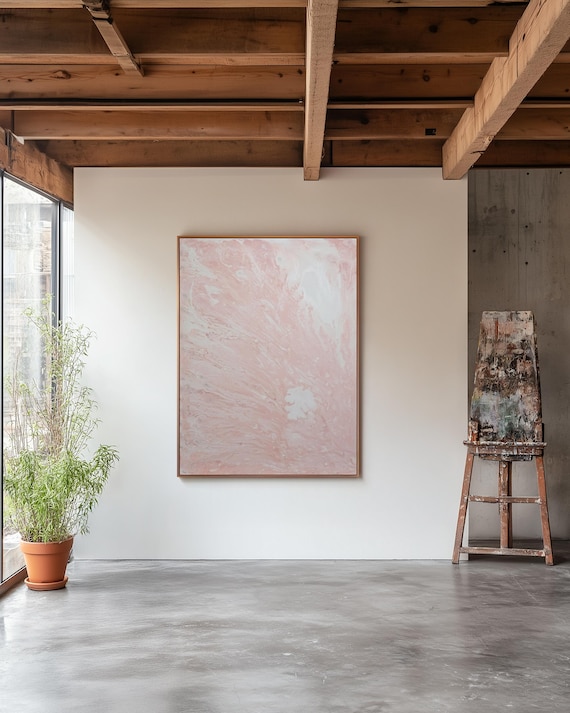 40x30in Original Blush Pink Abstract Painting on Canvas