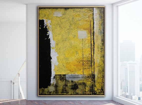 Minimalist Abstract Painting Black Yellow Abstract Large Canvas Art Oversized Painting Contemporary Original Art Contemporary Minimalist Art